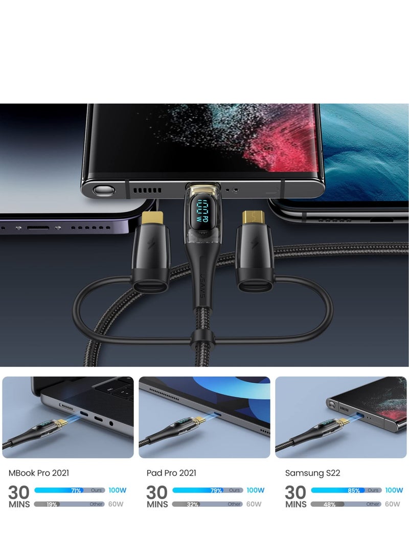 Generic - 5-in-1 USB C Multi Charging Cable 100W Fast Charger with LED Display 4FT Type C to Type C Adapter for Laptop Tablet and Phone - Image 1