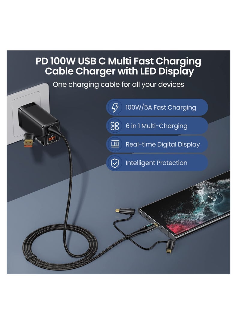 Generic - 5-in-1 USB C Multi Charging Cable 100W Fast Charger with LED Display 4FT Type C to Type C Adapter for Laptop Tablet and Phone - Image 1