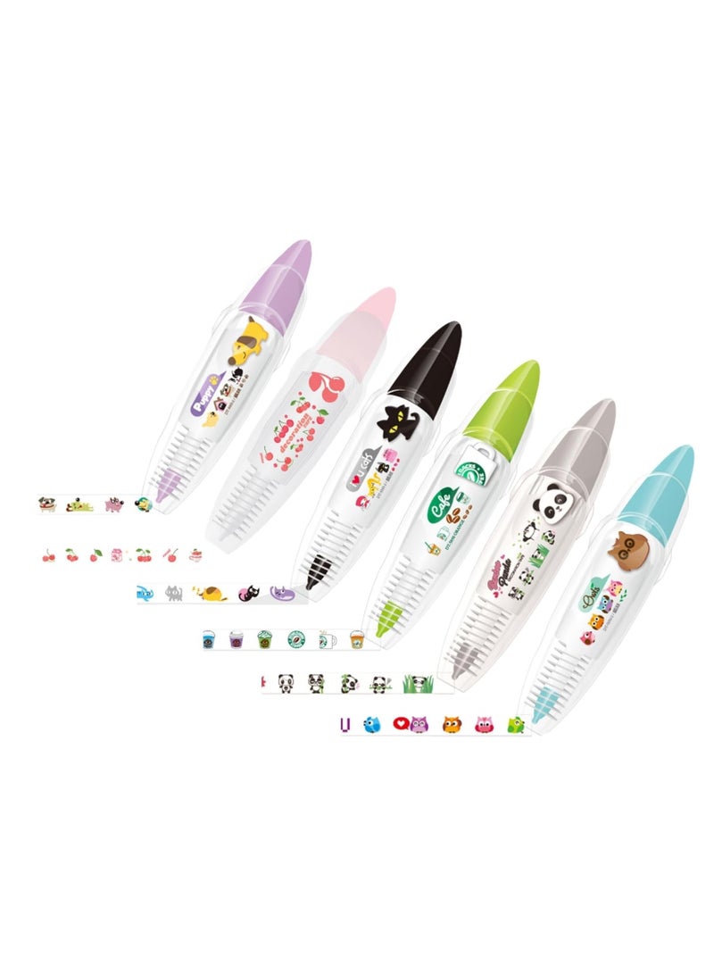 SYOSI 6 Pcs Joyfullift Decorative Pens - DIY Cute Animals Press Type with Lovely Lace Cartoon Pattern Correction Tape - Perfect for Scrapbooking, Diary, Greeting Cards, and Letters - Image 1
