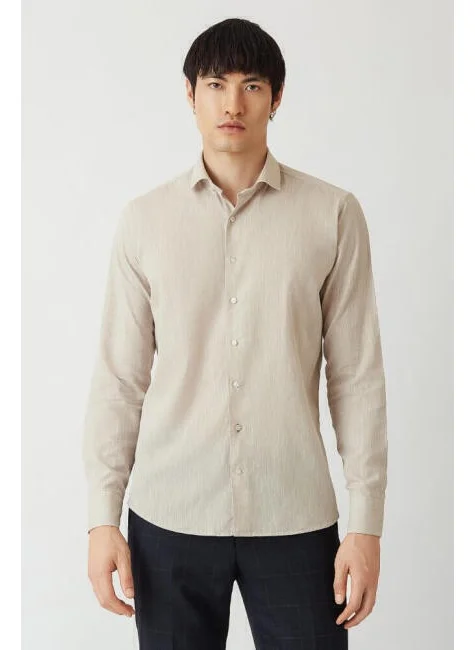 Bisse Men's Regular Fit Long Sleeve Sports Shirt BEIGE GM22Y221044_D07