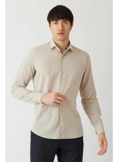 Bisse Men's Regular Fit Long Sleeve Sports Shirt BEIGE GM22Y221044_D07