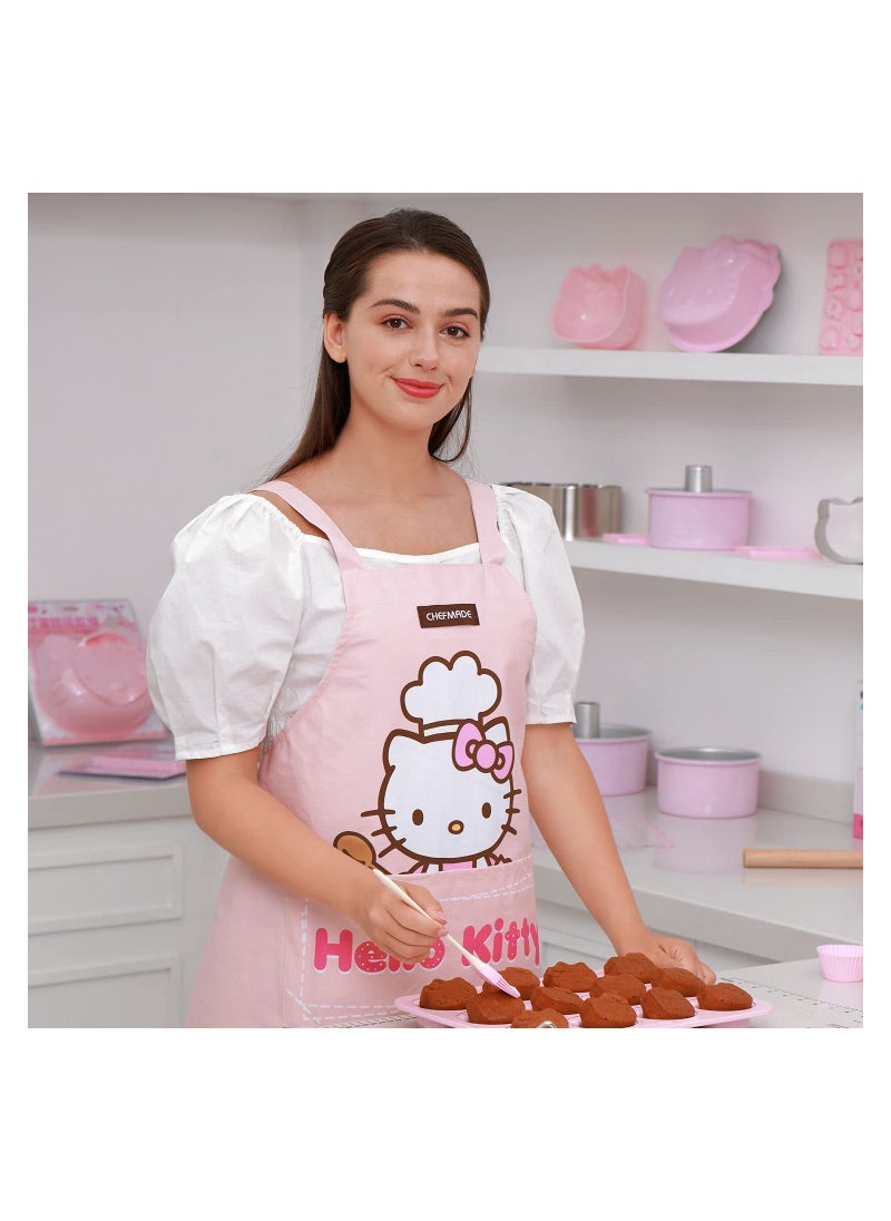 chefmade - Hello Kitty 100% Cotton Apron Adjustable Cross Back Dress with 2 Pockets Kitchen Aprons - Image 1