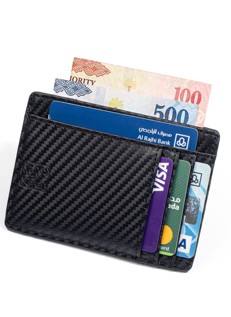 Tawqiy - Leather card wallet with Arabic calligraphy ornament, carbon fiber design and RFID protection - Image 1
