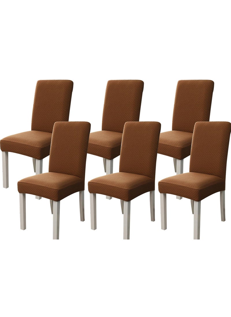 CityRiya-Long Chair Covers, Stretch Dining Chair Slipcovers, 6-Piece Dining Chair Cover Set, Removable Washable Chair Seat Protector, Dining Room Chair Covers for Kitchen, Hotel, Restaurant (Brown)  - Image 1