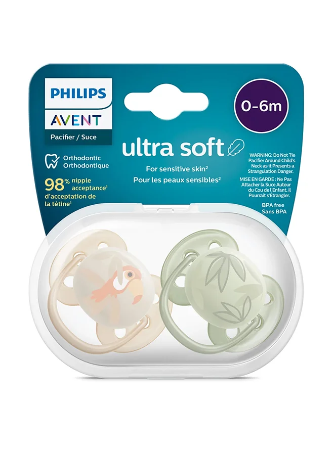Philips Avent 2 Pieces Ultra Soft Pacifier, 0 - 6 Months
