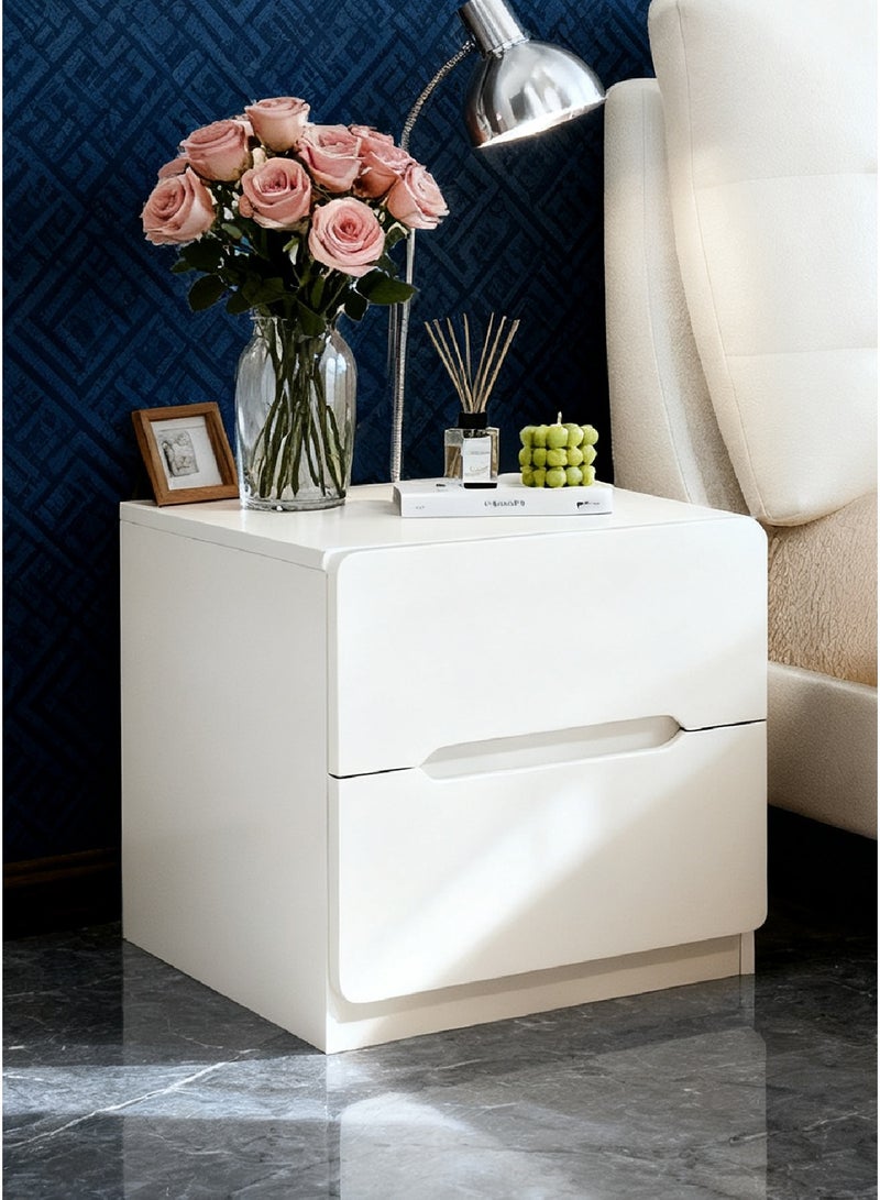 40*41*60 سم طاولة سرير بسيطة مع مساحة تخزين طاولة جانبية خشبية مع 2 أدراج تخزين لغرفة المعيشة وغرفة النوم أبيض - Image 1