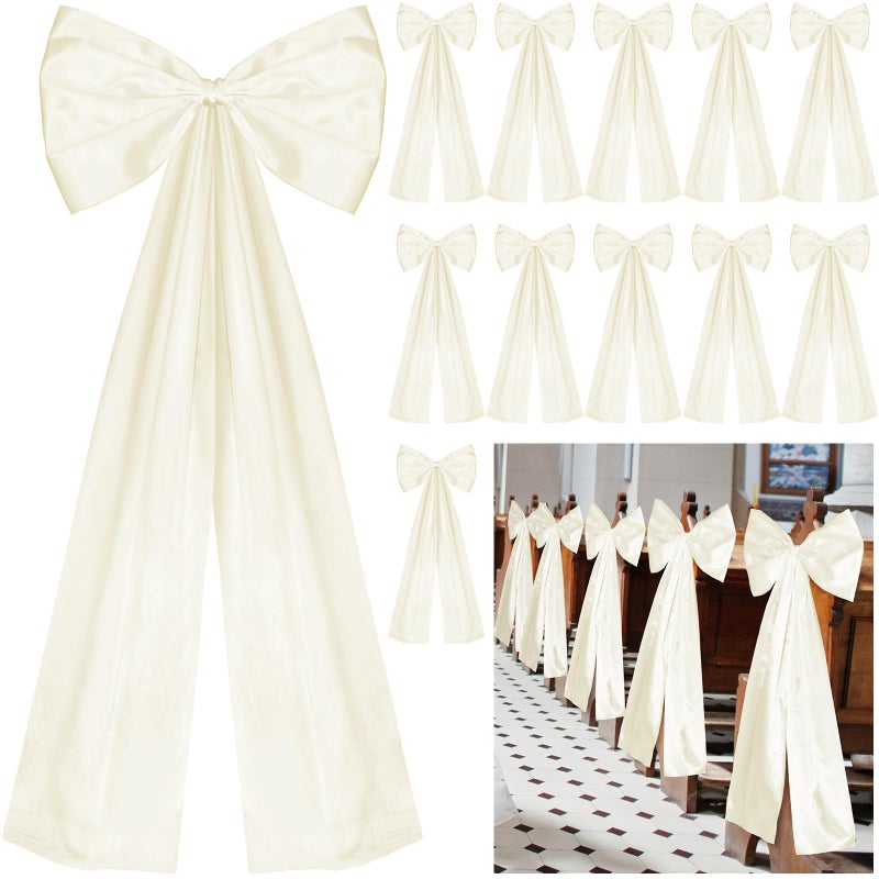 Knitgrip Large Wedding Pew Bows with Long Tails 12 x 29.5 Inch Wedding Aisle Decorations Bows Satin Ribbon Background Decor for Bridal Shower Reception Ceremony(Champagne,12 Pcs) - Image 1