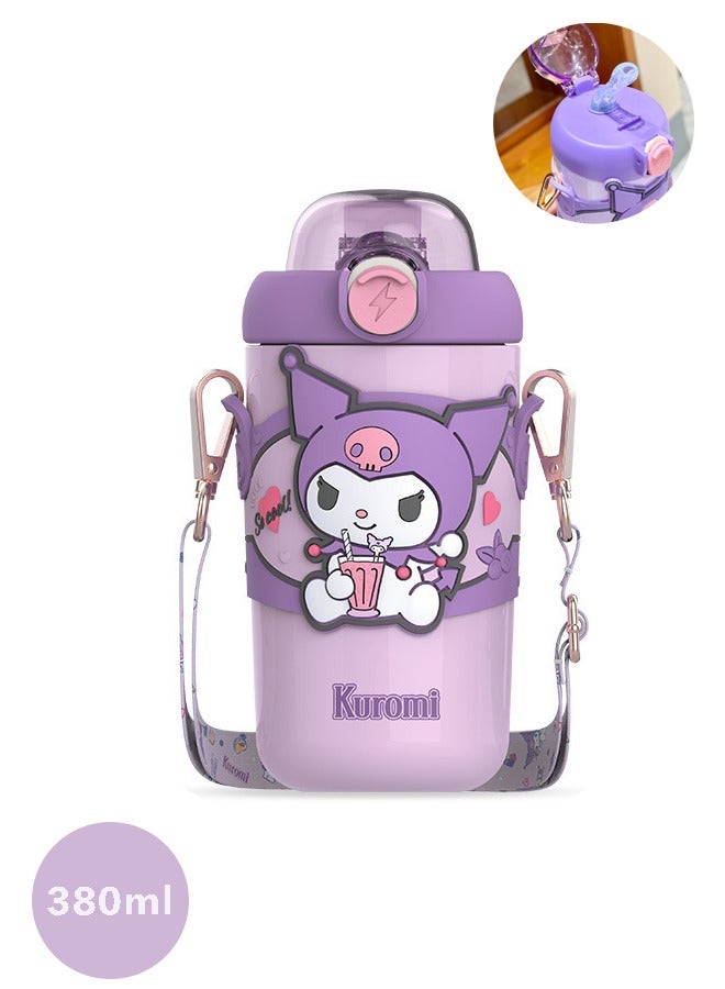 Fazza Anime Water  Bottle, Stainless Steel Thermal Travel Mug ，with Silicone Straw and Adjustable Strap,  for Girls CuteWater Cup,  Large Capacity 380ml (purple) - Image 1