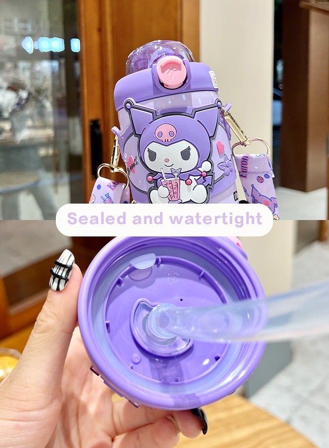Fazza Anime Water  Bottle, Stainless Steel Thermal Travel Mug ，with Silicone Straw and Adjustable Strap,  for Girls CuteWater Cup,  Large Capacity 380ml (purple) - Image 3