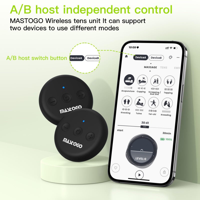 MASTOGO Wireless TENS Unit, Dual Host Muscle Stimulator with APP Control Up to 26 Modes, for Pain Relief, Portable and Rechargeable TENS Unit Muscle Stimulator - Image 4