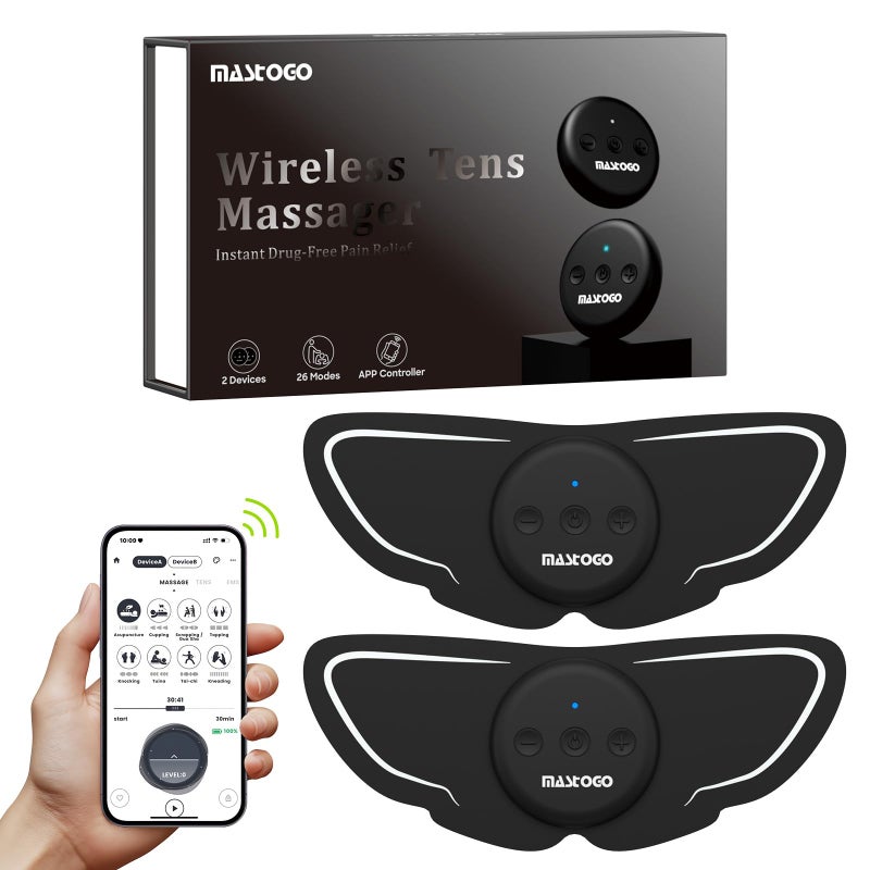 MASTOGO Wireless TENS Unit, Dual Host Muscle Stimulator with APP Control Up to 26 Modes, for Pain Relief, Portable and Rechargeable TENS Unit Muscle Stimulator - Image 1
