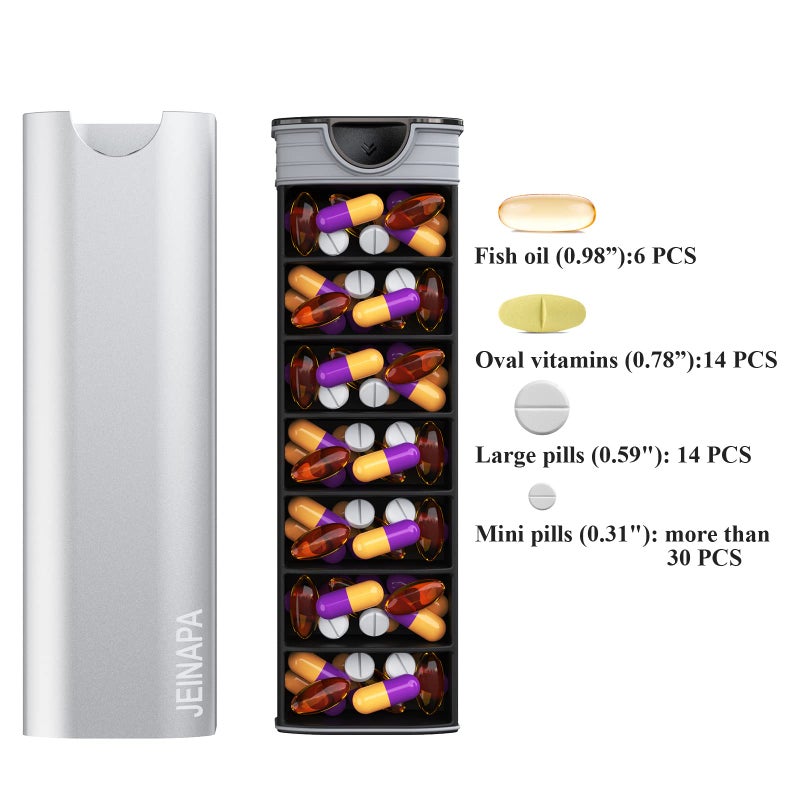 JEINAPA Extra Large Pill Organizer 7 Day, Aluminum Daily Pill Box, Weekly Travel Pill Case, Cute Pill Holder to Hold Vitamins, Medicines, Pills, Supplements - Image 2