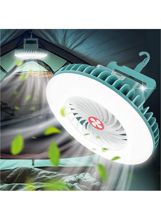 Loquat Outdoor Fan Light USB Rechargeable Outdoor Lighting With Light Camping Electric Fan Portable Camping Hanging Fan Light-Color:Outdoor Camping Fan Light Black (2400 Mah Battery + Power Bank + Power Su - Image 2