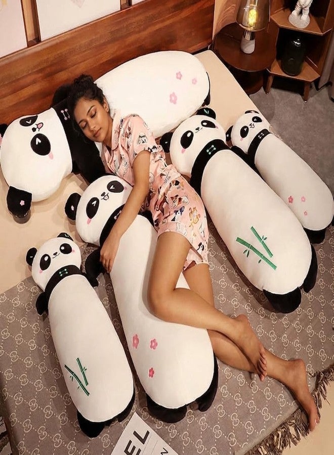 TechMax Solution Sleepy Panda Long Plush Cushion, Peaceful Winking Face with Pink Flower Details - Image 2