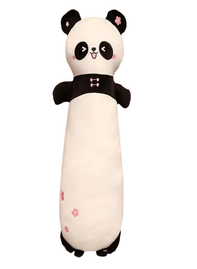 TechMax Solution Sleepy Panda Long Plush Cushion, Peaceful Winking Face with Pink Flower Details - Image 1