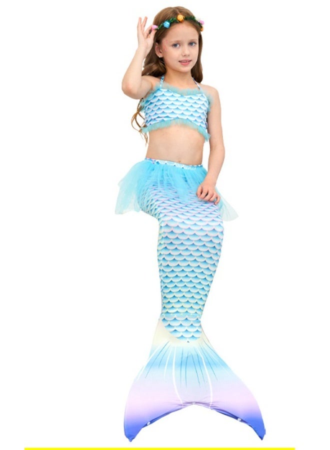 NIBEMINENT Mermaid children's swimsuit, girls' mermaid swimsuit, swimsuit three-piece set, children's mermaid swimsuit - Image 1