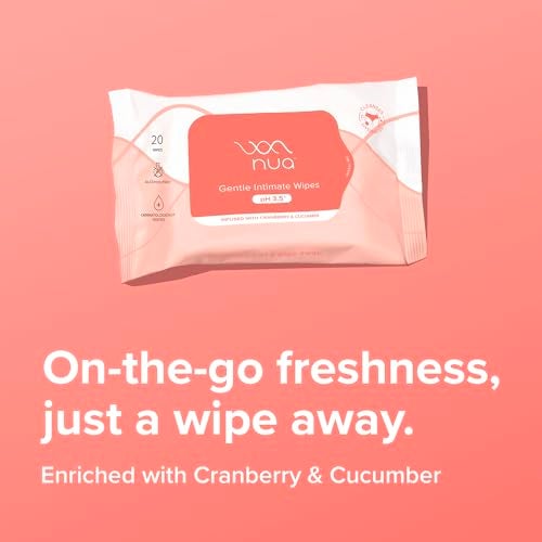 Nua Gentle Intimate Wipes | Infused with Cranberry, Cucumber and Aloe | Alcohol and Artificial-Fragrance Free | 100% Biodegradable - Image 2