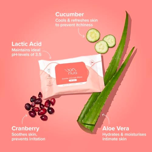 Nua Gentle Intimate Wipes | Infused with Cranberry, Cucumber and Aloe | Alcohol and Artificial-Fragrance Free | 100% Biodegradable - Image 4