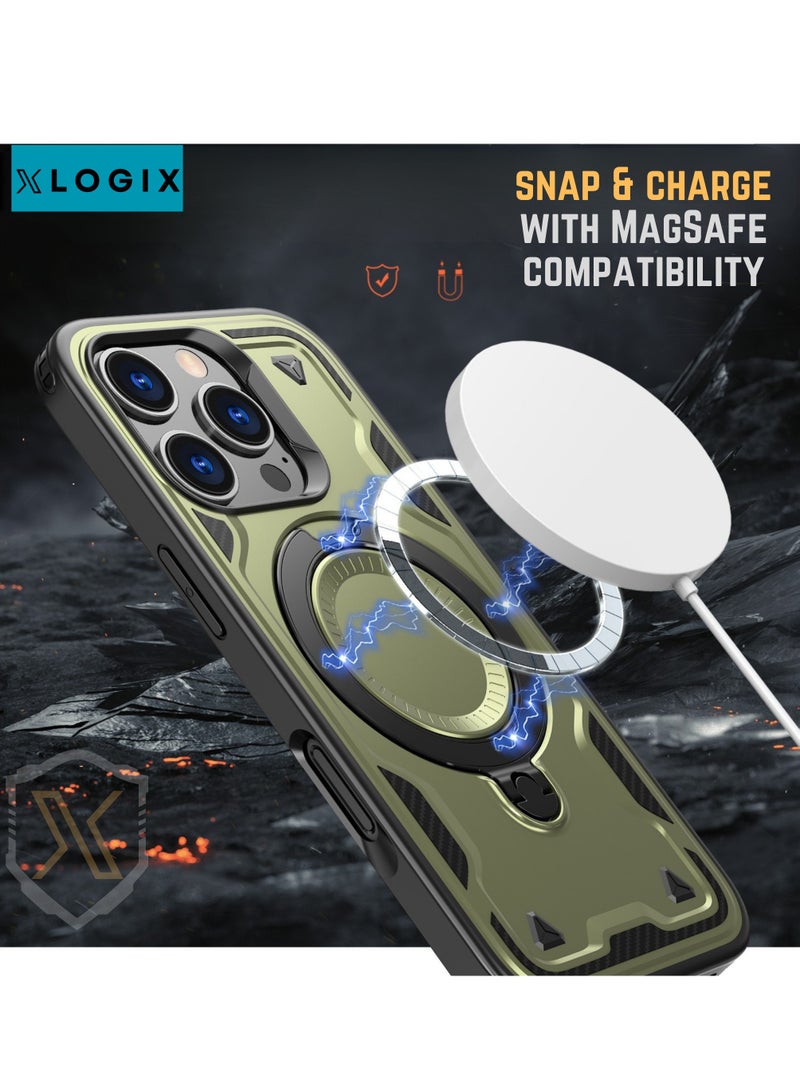 XLogiX for iPhone 15 Pro Max Armoured Case with Built-in Kickstand | Heavy-Duty Protection | Shockproof | Slim Design | Compatible with MagSafe Accessories, ArmourX Series for iPhone 15 Pro Max - GREEN - Image 5