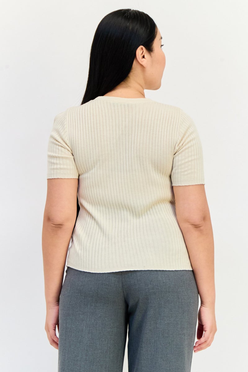 ONLY Women Crew Neck Short Sleeve Textured Crop Top, Multicolor - Image 3