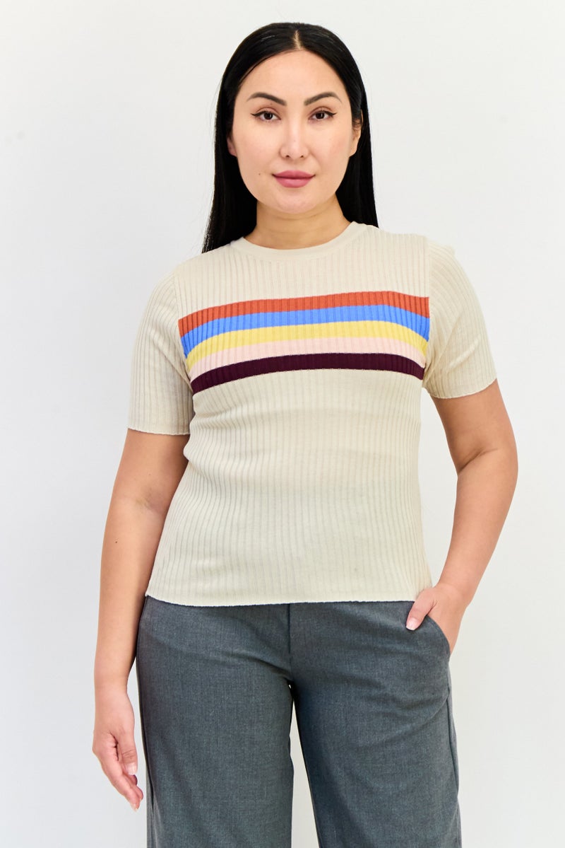 ONLY Women Crew Neck Short Sleeve Textured Crop Top, Multicolor - Image 1
