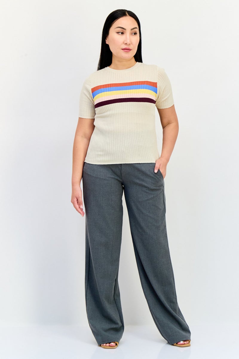 ONLY Women Crew Neck Short Sleeve Textured Crop Top, Multicolor - Image 4