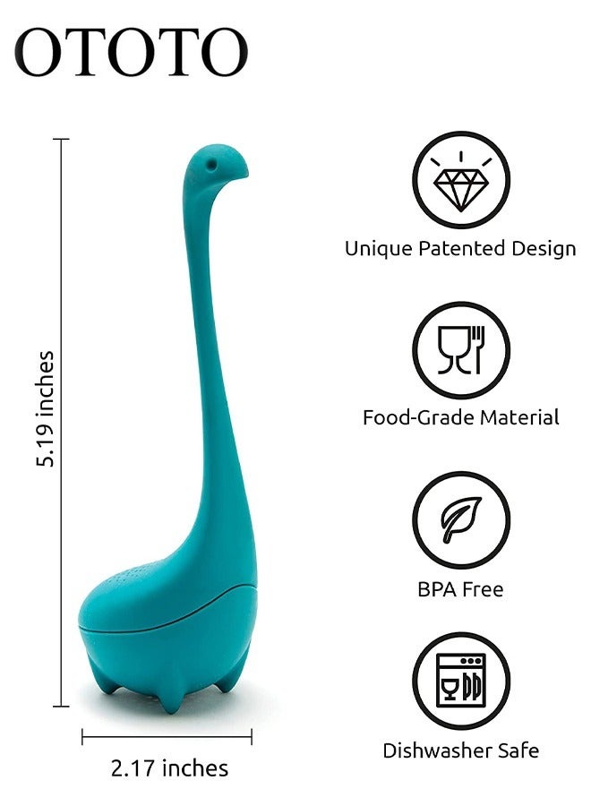 OTOTO Baby Nessie Loose Leaf Tea Infuser, Cute Tea Infuser Strainer, Cute Tea Gifts - Long Handle Neck, Ball Body Lake Monster Silicone Tea Infuser for Herbal Tea Blue - Image 2