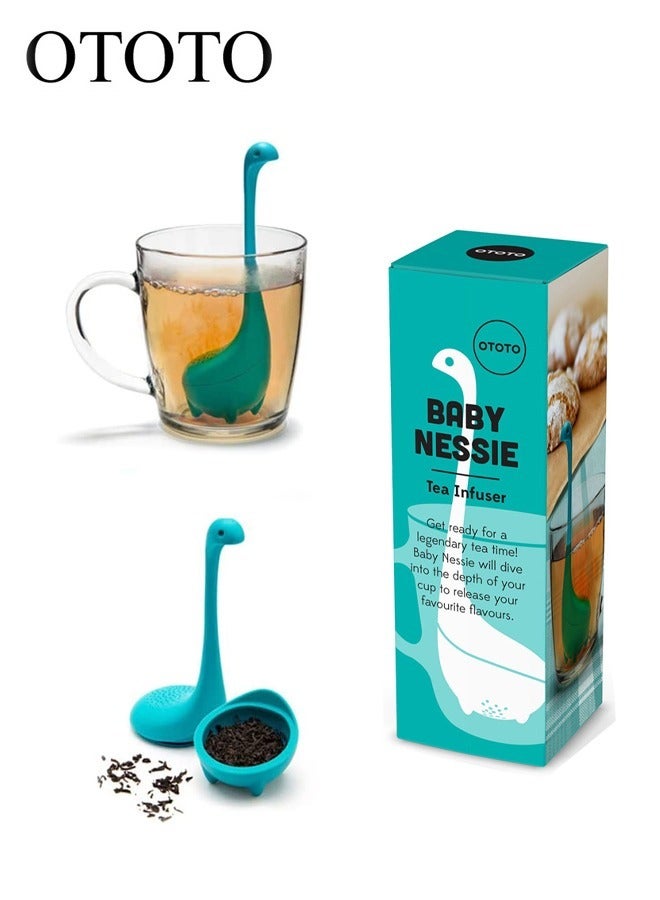 OTOTO Baby Nessie Loose Leaf Tea Infuser, Cute Tea Infuser Strainer, Cute Tea Gifts - Long Handle Neck, Ball Body Lake Monster Silicone Tea Infuser for Herbal Tea Blue - Image 1