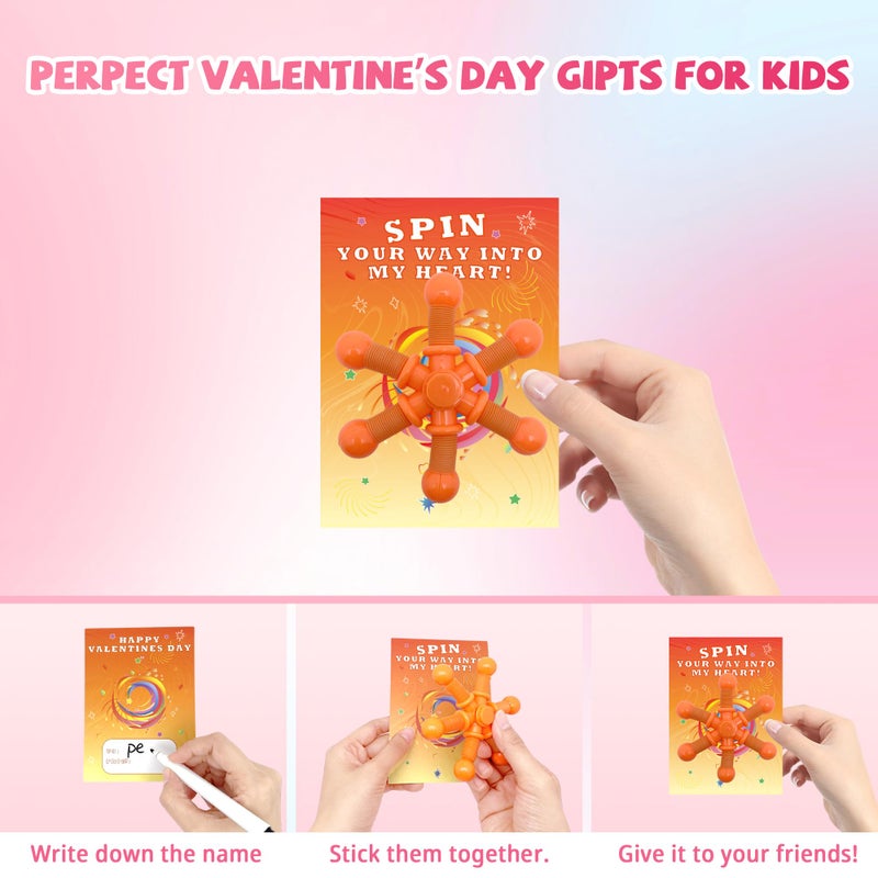 Gocozer 28 Packs Kids Valentines Cards For School With Pop Tubes Finger Spinner  Valentine'S Day Cards With Fidget Spinner Toys  Kids Valentines Party Favor  Valentine'S Day Classroom Prizes - Image 4