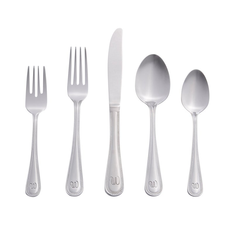 Riverridge 10-167 Beaded 46 Piece Monogrammed Flatware Set  Letter W  No Size  Silver - Image 1
