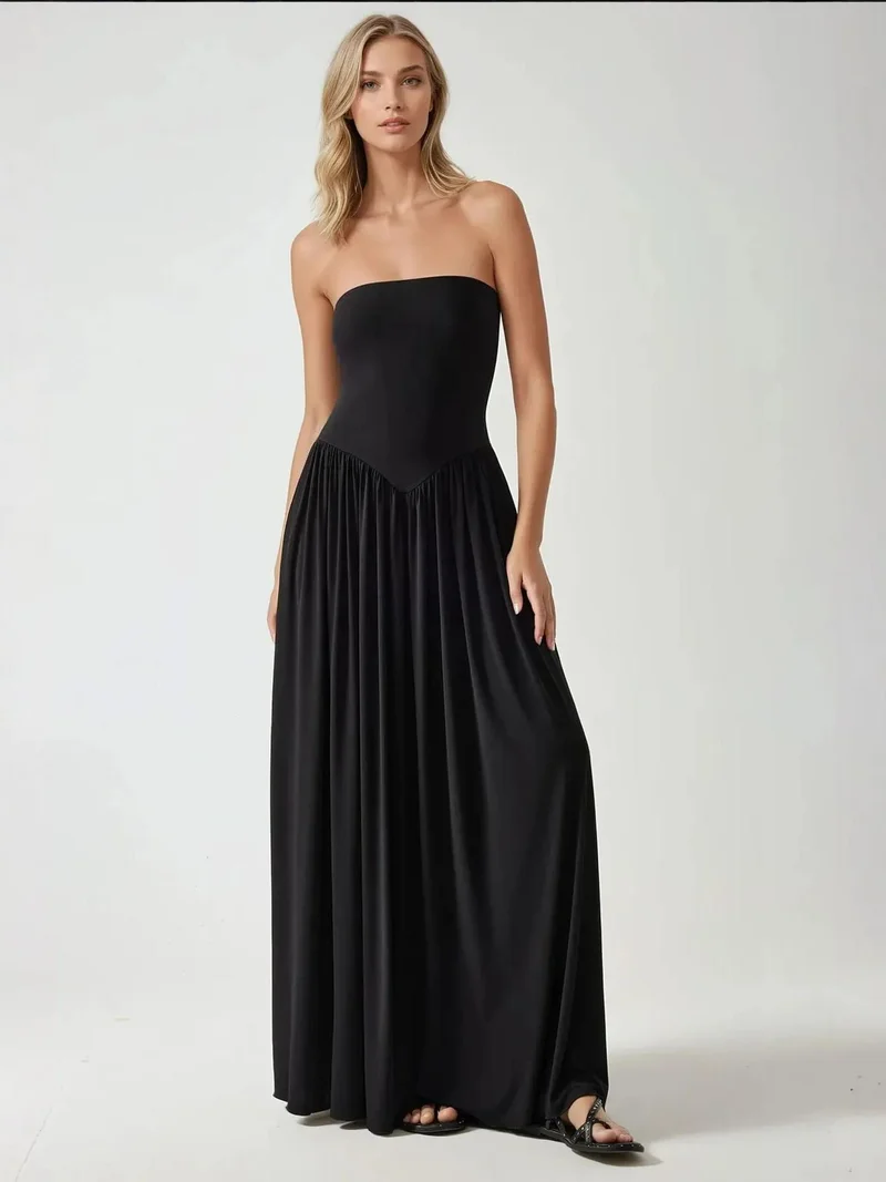 HICCUP Black Sofie Strapless Fitted Maxi Dress for Women | Best Price UAE