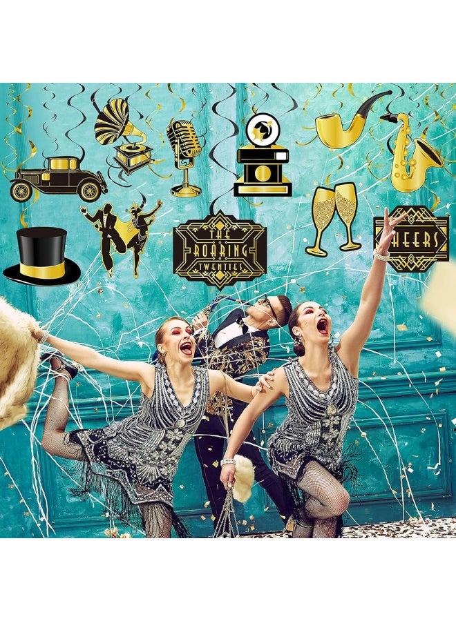 Containlol 30 Pieces Roaring 20s Swirls Party Decorations, Black Gold Birthday Party Hanging Spirals Streamer Retro Decor for Anniversary Birthday Party 1920s Vintage Jazz Flapper Party Wedding Party Supplies - Image 5