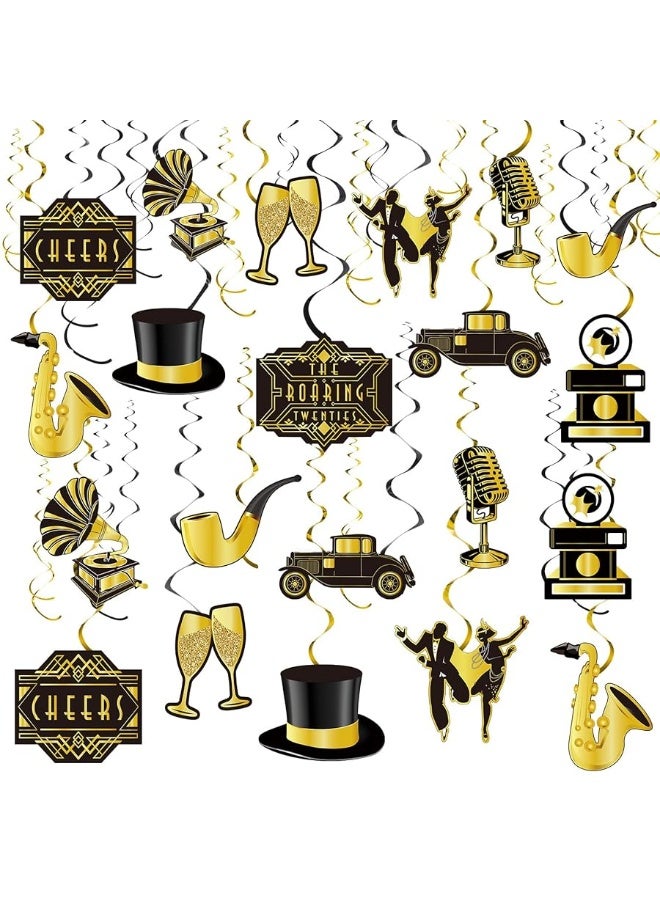 Containlol 30 Pieces Roaring 20s Swirls Party Decorations, Black Gold Birthday Party Hanging Spirals Streamer Retro Decor for Anniversary Birthday Party 1920s Vintage Jazz Flapper Party Wedding Party Supplies - Image 3