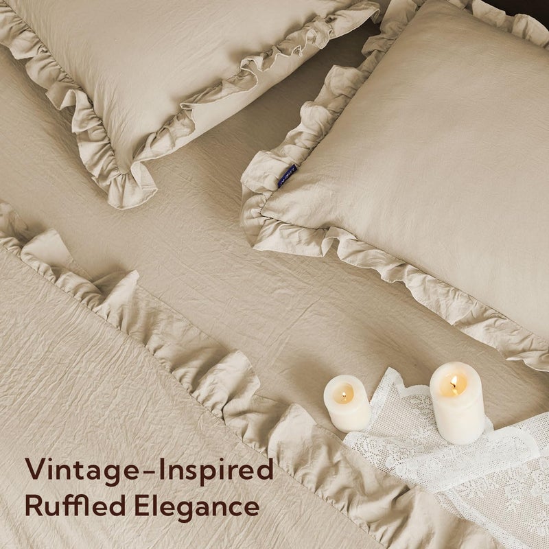 MR&HM Queen Comforter Set Linen, Comforter Set 7 Pieces for Girls Women, Shabby Chic Vintage Cottagecore Bed Sets Elegance Boho Bed in a Bag, Ultra-Soft & Fluffy Comforter for All Season - Image 3