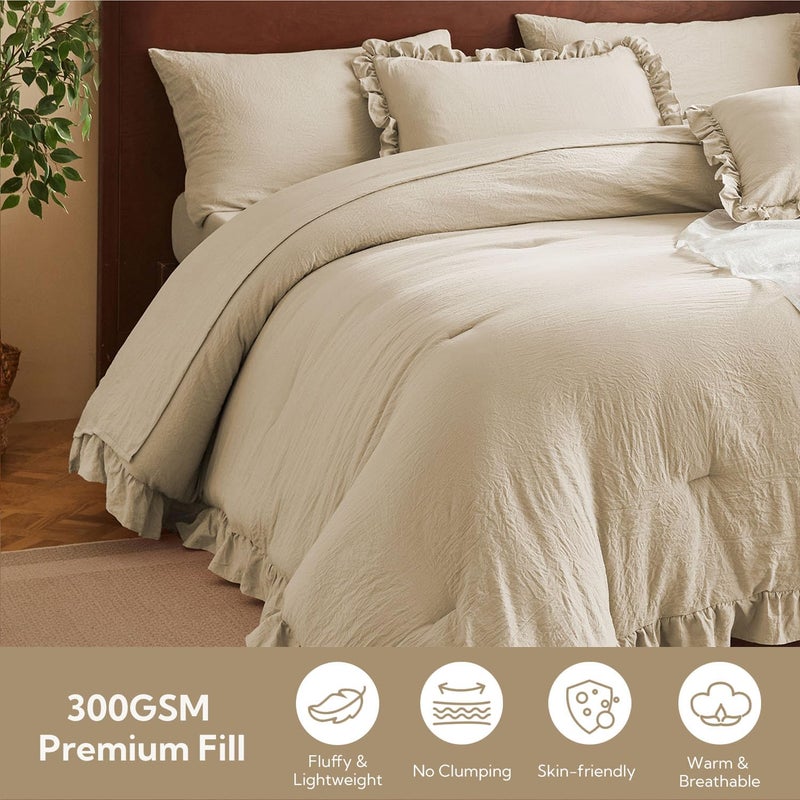 MR&HM Queen Comforter Set Linen, Comforter Set 7 Pieces for Girls Women, Shabby Chic Vintage Cottagecore Bed Sets Elegance Boho Bed in a Bag, Ultra-Soft & Fluffy Comforter for All Season - Image 5