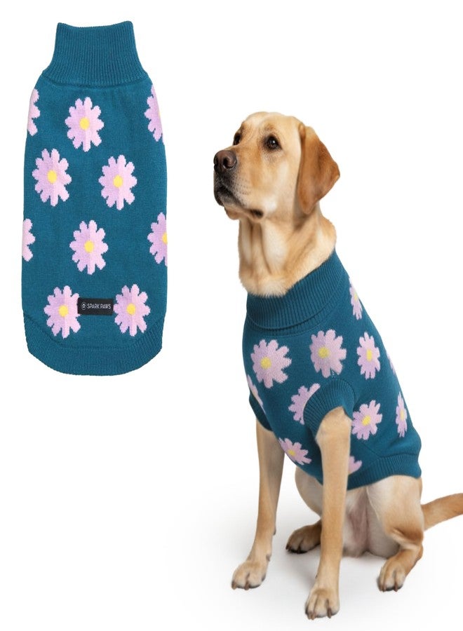 Spark Paws Knit Dog Sweater for Small Medium & Large Dogs - Warm Knitted Winter Turtleneck Pullover for Cold Weather, (Flower,4XL) - Image 1