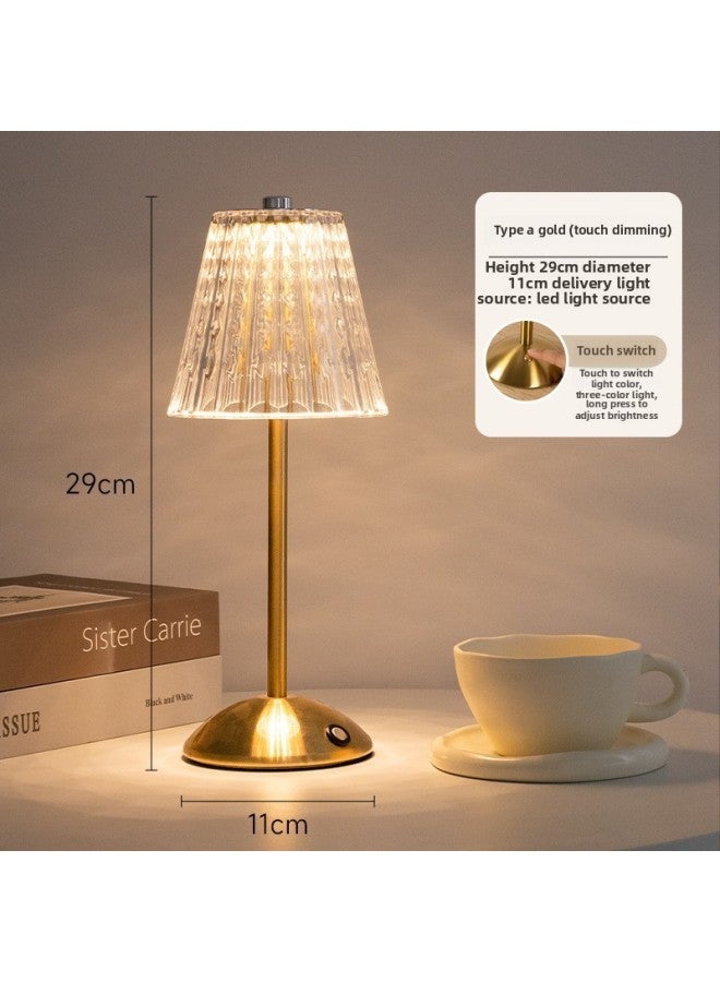 Loquat Direct Supply Metal Led Acrylic Crystal Rechargeable Touch Bedroom Bedside Lamp Atmosphere Light Luxury Night Light-Light Source Power:LED-Light Color:Plug-in Retro Raindrop - Image 4