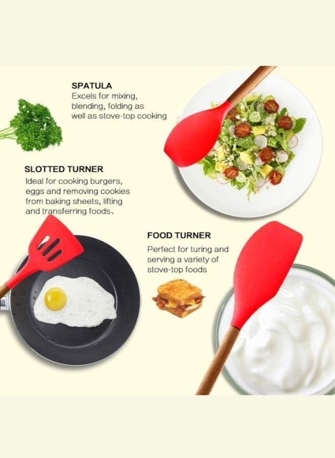 إلترازون 12-Piece Silicone Cooking Utensil Set with Wooden Handles – Heat-Resistant, Non-Stick Safe, Food-Grade BPA-Free, Durable Kitchen Tools with Holder – Dishwasher Safe - Image 3