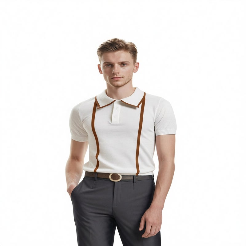 Men's Ice Silk Knit Polo Shirt with Contrast Collar Short Sleeve Summer Casual Top - Image 1
