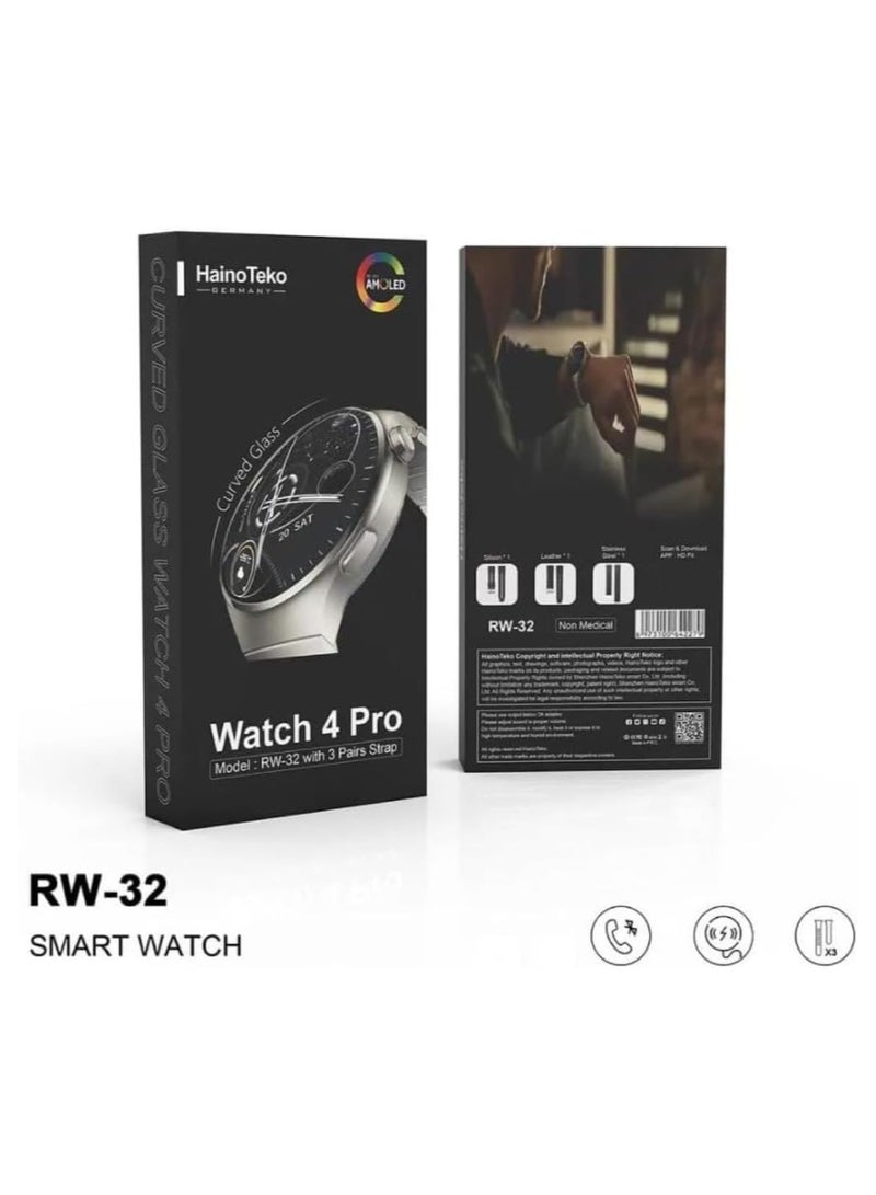 Haino Teko Haino Teko Germany Smart Watch 4 pro RW-32 with AMOLED Curved Glass Screen Real AMOLED Round Display Touch Screen with 3 pairs Strap Complete Fitness Tracker Watch  - Image 1