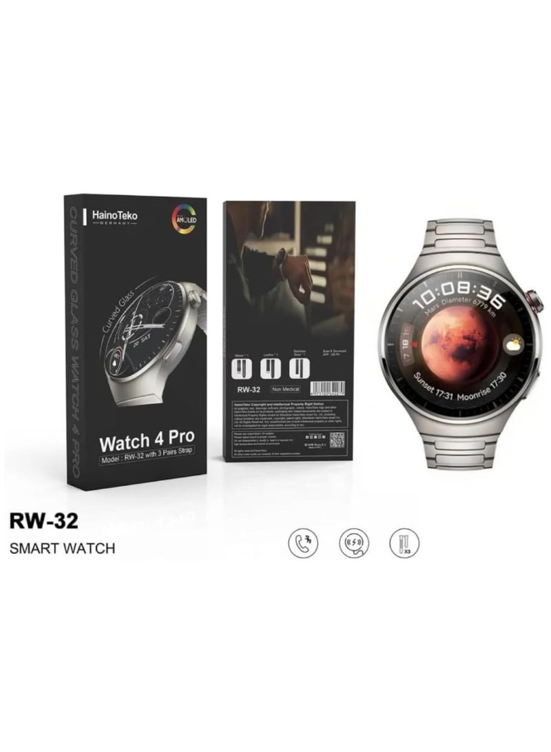 Haino Teko Haino Teko Germany Smart Watch 4 pro RW-32 with AMOLED Curved Glass Screen Real AMOLED Round Display Touch Screen with 3 pairs Strap Complete Fitness Tracker Watch  - Image 2