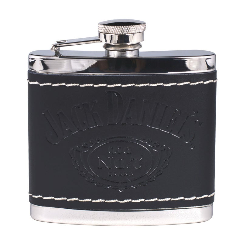 Jack Daniels Licensed Barware Jack Daniel's Black Leather Wrapped Stainless Steel Flask - Image 5
