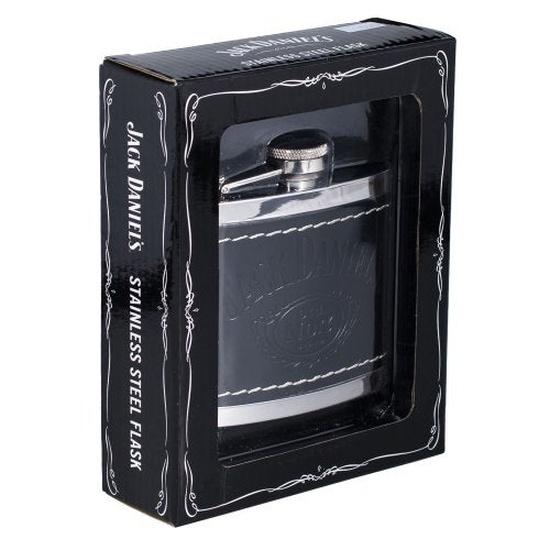 Jack Daniels Licensed Barware Jack Daniel's Black Leather Wrapped Stainless Steel Flask - Image 4