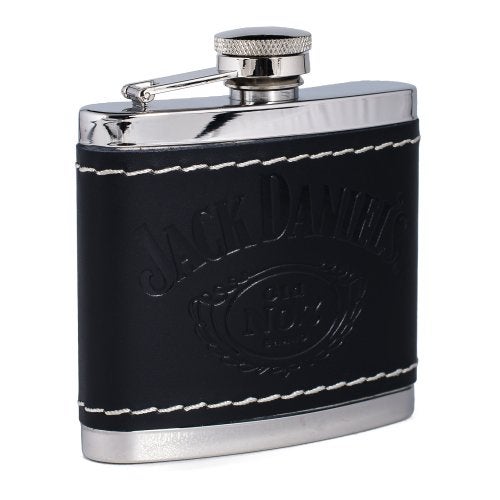 Jack Daniels Licensed Barware Jack Daniel's Black Leather Wrapped Stainless Steel Flask - Image 2