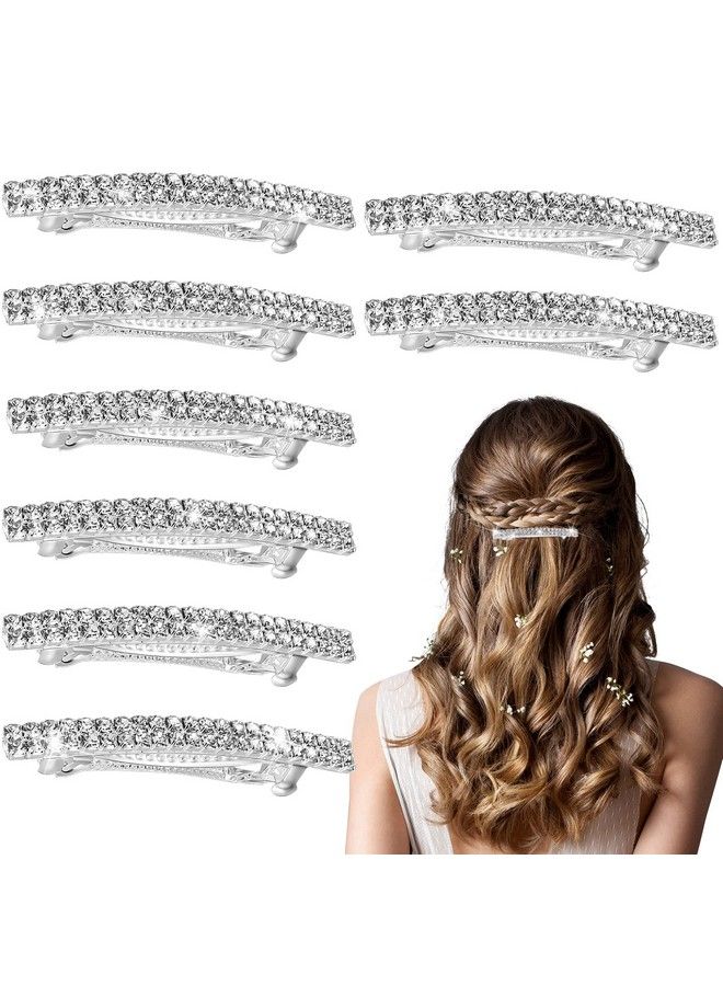 Mtlee 8 Pieces Rhinestone Hair Barrettes Bling Silver Hair Clips Metal Spring Hair Grip Clips Two Row Rhinestone Hair Clips Rhinestone Hair Accessories Crystal Ponytail Holder Side Clips For Women Girls - Image 1
