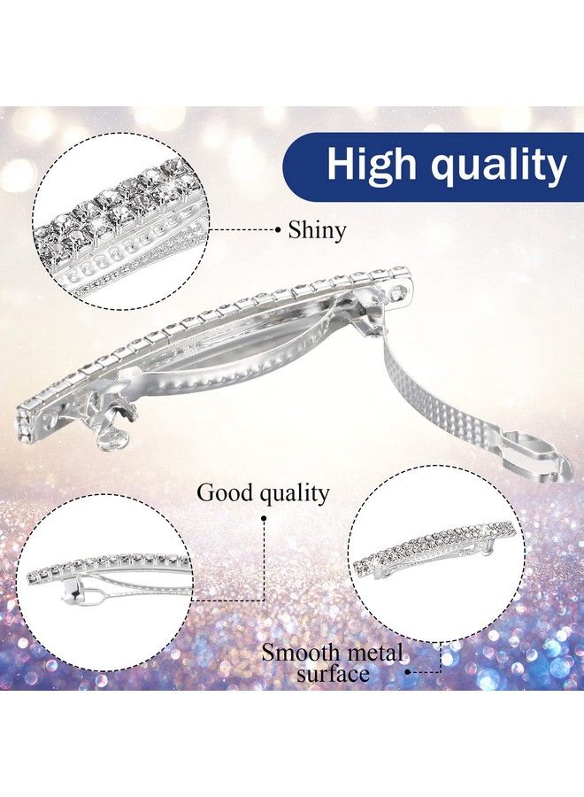 Mtlee 8 Pieces Rhinestone Hair Barrettes Bling Silver Hair Clips Metal Spring Hair Grip Clips Two Row Rhinestone Hair Clips Rhinestone Hair Accessories Crystal Ponytail Holder Side Clips For Women Girls - Image 4