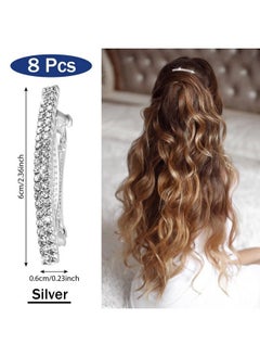 Mtlee 8 Pieces Rhinestone Hair Barrettes Bling Silver Hair Clips Metal Spring Hair Grip Clips Two Row Rhinestone Hair Clips Rhinestone Hair Accessories Crystal Ponytail Holder Side Clips For Women Girls  - Image 3