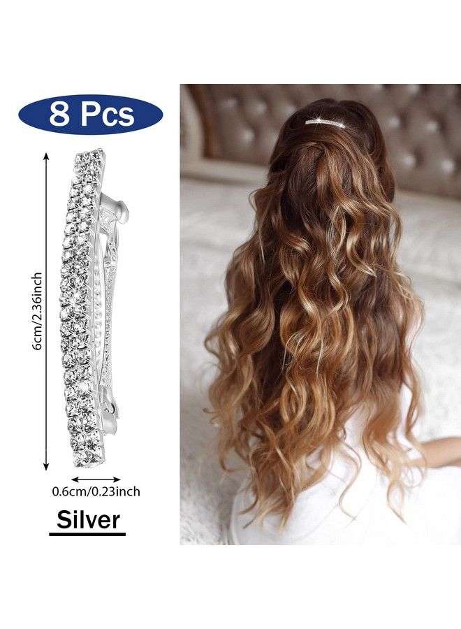 Mtlee 8 Pieces Rhinestone Hair Barrettes Bling Silver Hair Clips Metal Spring Hair Grip Clips Two Row Rhinestone Hair Clips Rhinestone Hair Accessories Crystal Ponytail Holder Side Clips For Women Girls - Image 3