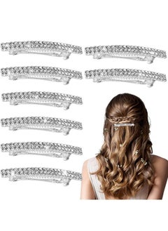 Mtlee 8 Pieces Rhinestone Hair Barrettes Bling Silver Hair Clips Metal Spring Hair Grip Clips Two Row Rhinestone Hair Clips Rhinestone Hair Accessories Crystal Ponytail Holder Side Clips For Women Girls  - Image 2