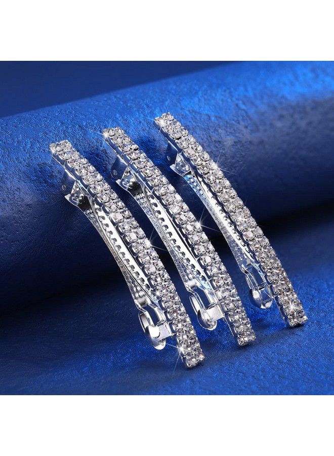 Mtlee 8 Pieces Rhinestone Hair Barrettes Bling Silver Hair Clips Metal Spring Hair Grip Clips Two Row Rhinestone Hair Clips Rhinestone Hair Accessories Crystal Ponytail Holder Side Clips For Women Girls - Image 5